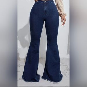 High Waist Raw Hem Flare Leg Jeans